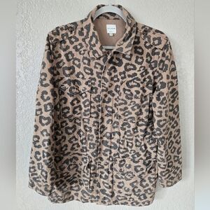 Ellison Leopard Brown Beige Utility Cotton Cinched Waist Zip Up Jacket Sz Small